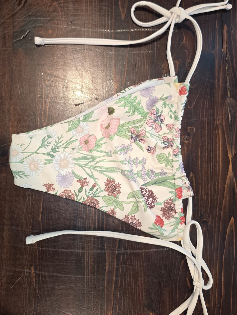 Cider Floral Print String Bikini Bottom | Cream Wildflower Side-Tie Swimwear | W - Picture 2 of 3